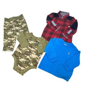 Baby Clothes  Ralph Lauren Blue Shirt, Plaid Flannel Shirt, Camo Set, Size 6-9 M